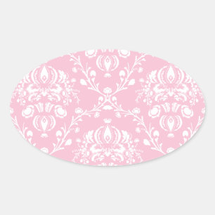 Pegatina Ovalada Damasco rosa y blanco