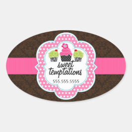 Pegatina Ovalada Damask Cupcake Bakerley Business