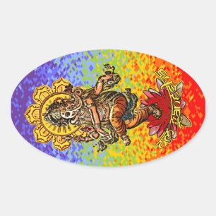 Pegatina Ovalada DANCING GANESHA colores de chakren