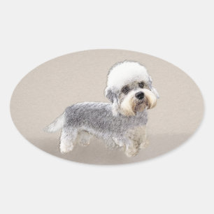 Pegatina Ovalada Dandie Dinmont Terrier Pintura Original De Perro