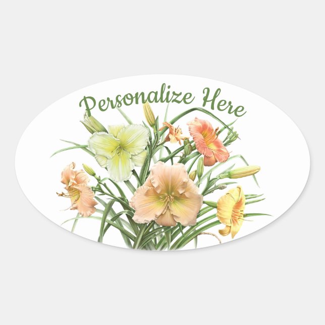 Pegatina Ovalada Daylily Bouquet Personalizado (Anverso)