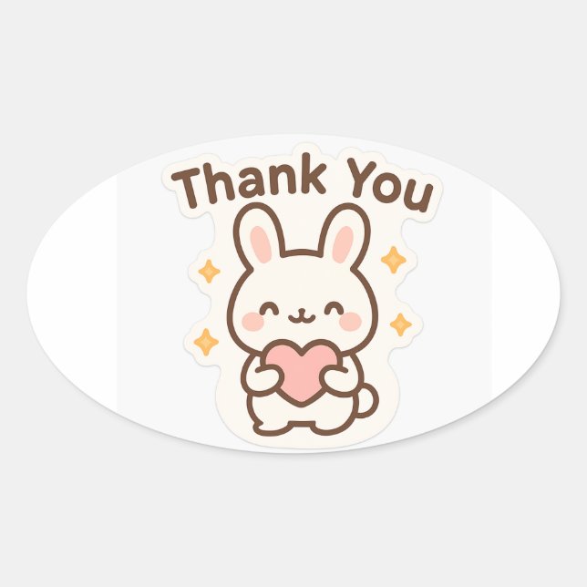 Pegatina ovalada de conejo Kawaii agradecido (Anverso)