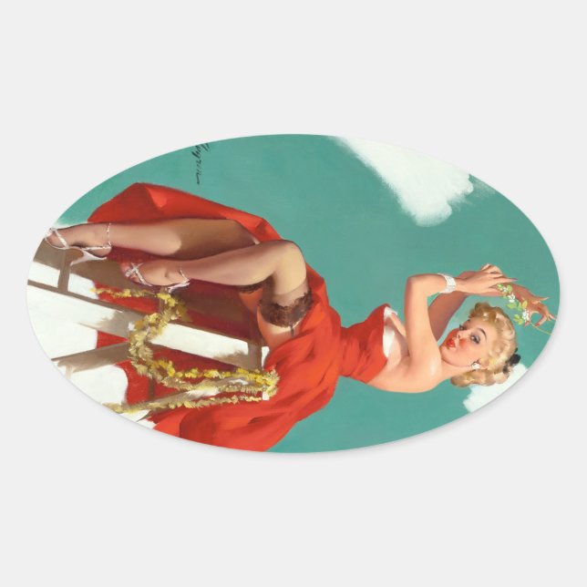 Pegatina Ovalada Debajo del alfiler de Mistletoe (Anverso)