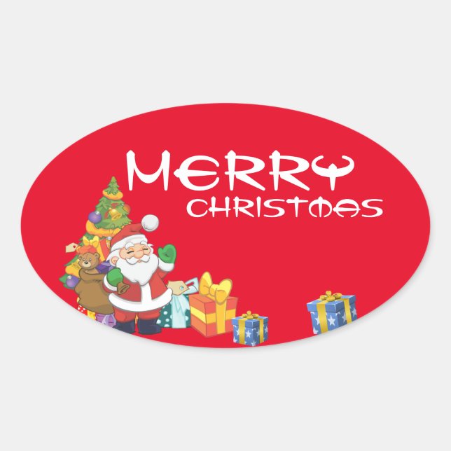 Pegatina Ovalada Debajo del árbol de Navidad (Anverso)