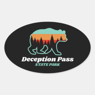 Pegatina Ovalada Decepción Pass State Park Washington Bear Retro