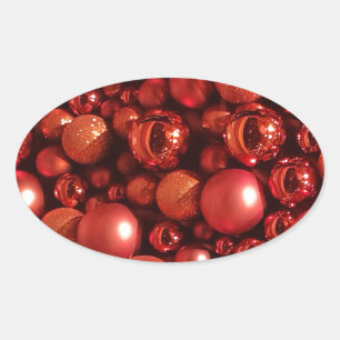 Pegatina Ovalada Decoración de los navidades en tonos rojos