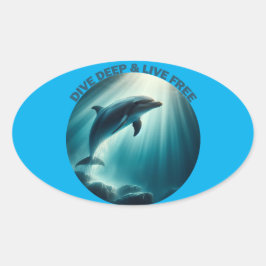 Pegatina Ovalada Deep Live Free Dolphin