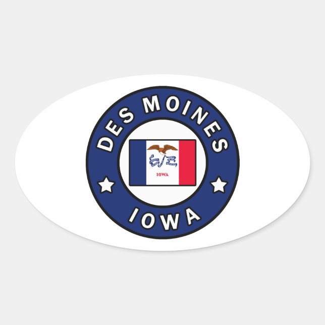 Pegatina Ovalada Des Moines Iowa (Anverso)