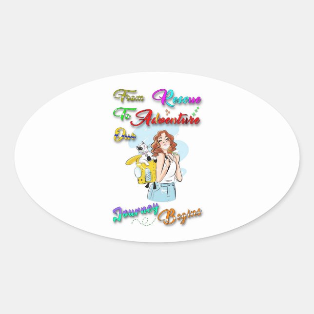 Pegatina Ovalada Desde El Rescate A La Aventura Nuestro Viaje Comie (Anverso)