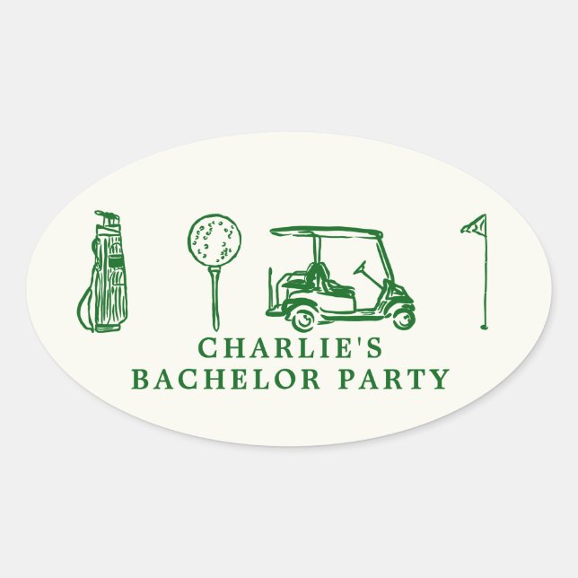 Pegatina Ovalada despedida de soltero de golf (Anverso)