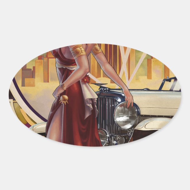 Pegatina Ovalada Detroit, Michigan | Ciudad del motor (Anverso)