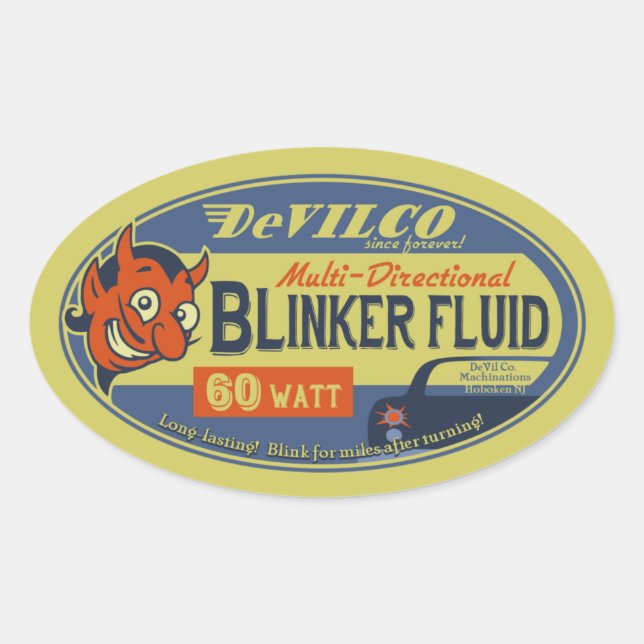 Pegatina Ovalada DevilCo Blinker Fluid (Anverso)