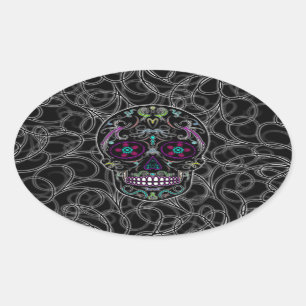 Pegatina Ovalada Día de la Calavera del Azúcar Muerto - Coloridam