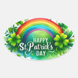 Pegatina Ovalada Día de San Patricio Ilustracion arcoiris colorido