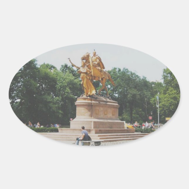 Pegatina Ovalada Día de verano en Central Park (Anverso)