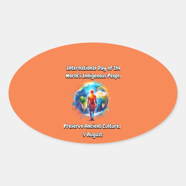 Pegatina Ovalada Día Internacional de los Pueblos Indígenas del Mun (Anverso)