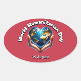 Pegatina Ovalada Día Mundial de la Asistencia Humanitaria. 19 de ag