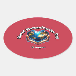 Pegatina Ovalada Día Mundial de la Asistencia Humanitaria. 19 de ag
