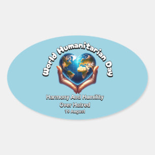 Pegatina Ovalada Día Mundial de la Asistencia Humanitaria. Armonía 