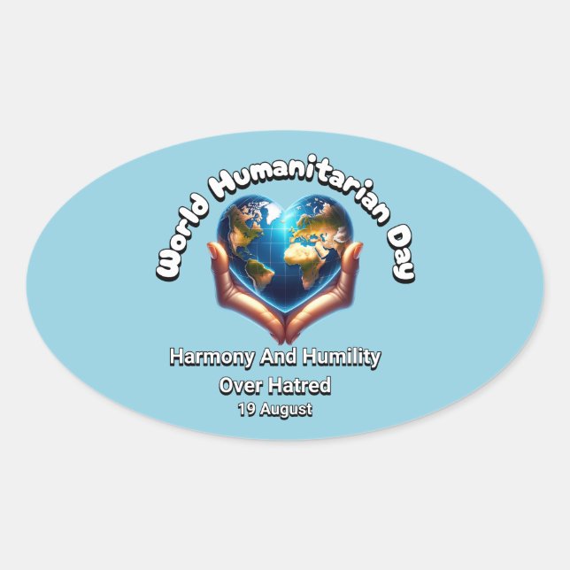 Pegatina Ovalada Día Mundial de la Asistencia Humanitaria. Armonía  (Anverso)