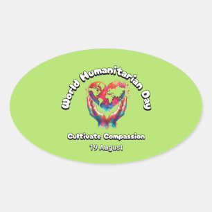 Pegatina Ovalada Día Mundial de la Asistencia Humanitaria - Cultiva