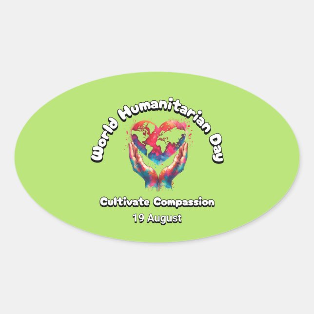 Pegatina Ovalada Día Mundial de la Asistencia Humanitaria - Cultiva (Anverso)