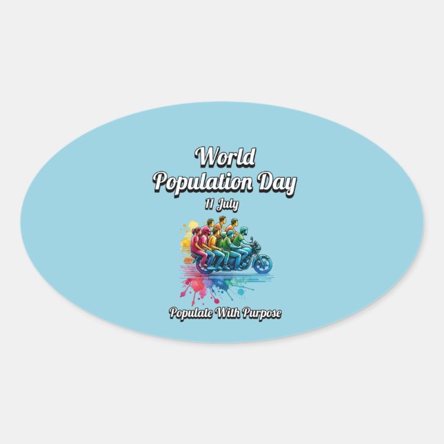 Pegatina Ovalada Día Mundial de la Población. 11 de julio (Anverso)