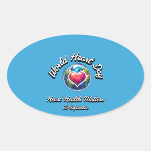 Pegatina Ovalada Día Mundial del Corazón. La salud cardíaca importa