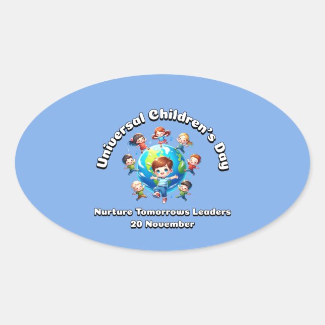 Pegatina Ovalada Día Universal del Niño. Nurture Tomorrow Leaders (Anverso)