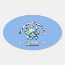 Pegatina Ovalada Día Universal del Niño. Nurture Tomorrow Leaders