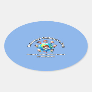 Pegatina Ovalada Día Universal del Niño. Nurture Tomorrow Leaders
