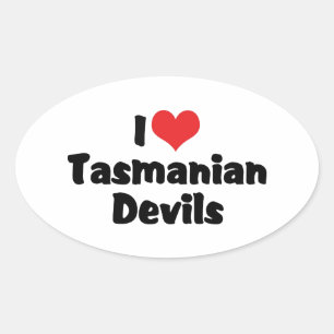 Pegatina Ovalada Diablos de Tasmania del Corazón que Amo