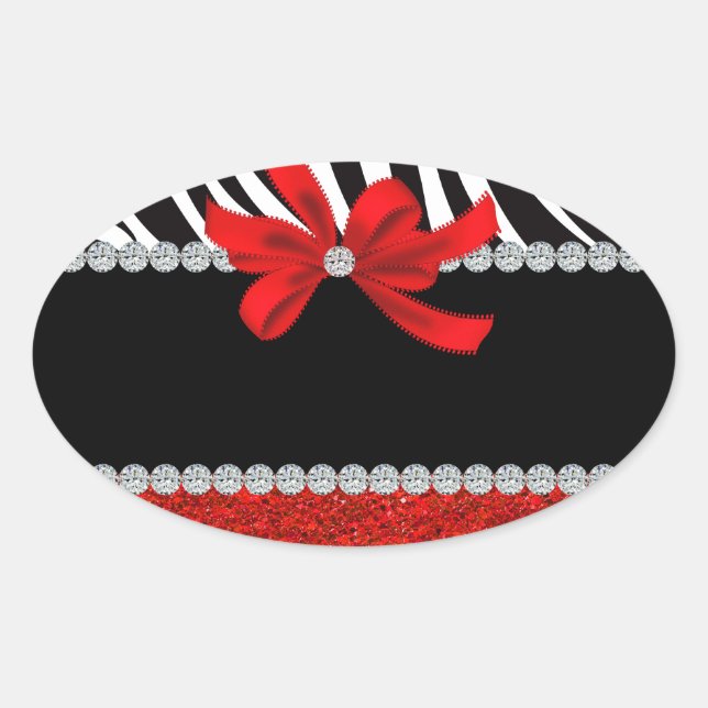 Pegatina Ovalada Diamond Diva (purpurina rojo) (Anverso)