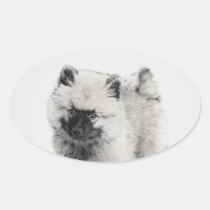 Pegatina Ovalada Dibujo de cachorros de Keeshond - Arte de perros o