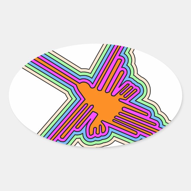 Pegatina Ovalada Dibujo de Nazca Hummingbird Perú (Anverso)