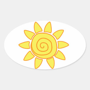 Pegatina Ovalada Dibujo de niños lindos Ilustración del sol