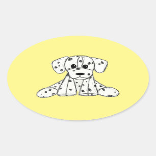 Pegatina Ovalada Dibujo de perro de peluche dálmata contorno simple