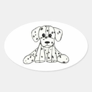 Pegatina Ovalada Dibujo de perros rellenos dálmatas esquema simple 