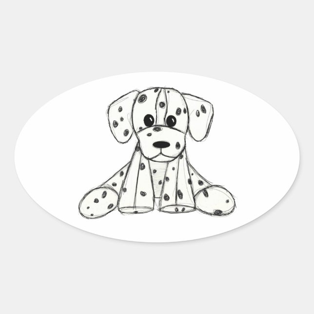 Pegatina Ovalada Dibujo de perros rellenos dálmatas esquema simple  (Anverso)