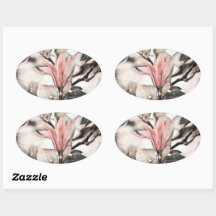 Dibujo de una rama floral de magnolia rosada, óval