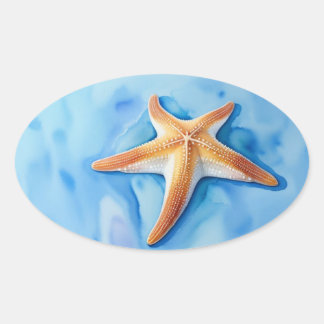 Pegatina Ovalada Dibujo en acuarela de estrella de mar