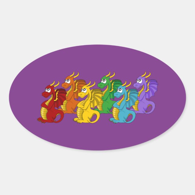 Pegatina Ovalada Dibujos animados de dragones (Anverso)