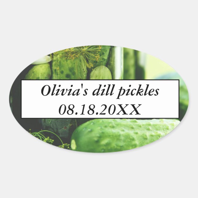 Pegatina Ovalada Dill Pickles Mason Jars Cucumbers comida casera (Anverso)