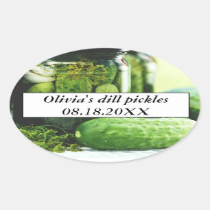 Pegatina Ovalada Dill Pickles Mason Jars Cucumbers comida casera