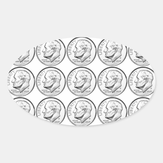 Pegatina Ovalada Dime Roosevelt de Estados Unidos (Anverso)