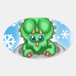 Pegatina Ovalada Dinosaurio navidad