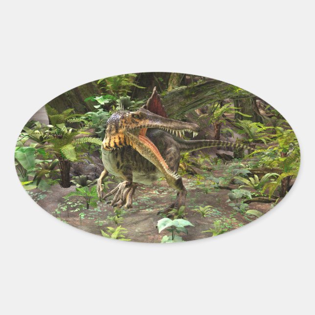 Pegatina Ovalada Dinosaurio Spinosaurus (Anverso)