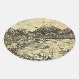 Pegatina Ovalada Dinosaurios