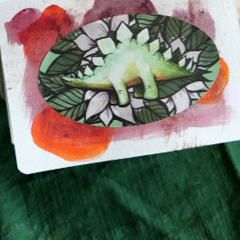 Pegatina Ovalada Dinosaurios de flores de dinosaurios estegosaurios