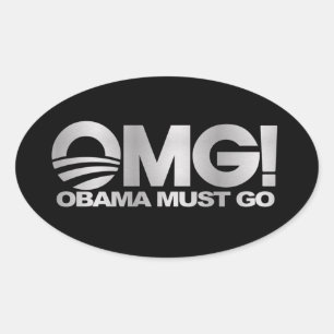 Pegatina Ovalada ¡Dios mío! Obama debe irse (plata)